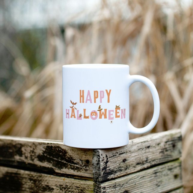 Cute Roligt Happy halloween Retro Kaffemugg (Retro happy halloween mug)