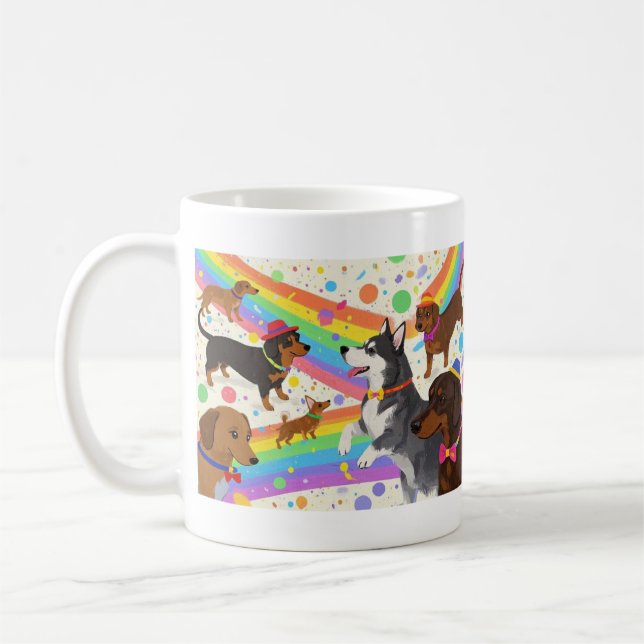 Cute roligt hundar med regnbåge kaffemugg (Vänster)