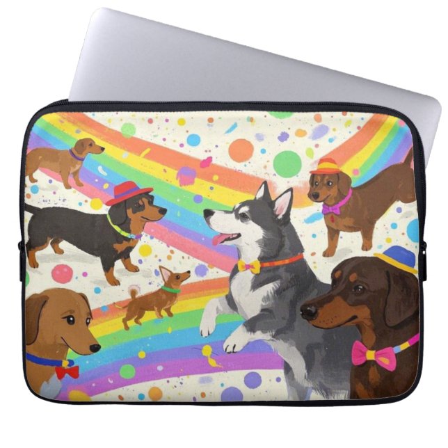 Cute roligt hundar med regnbåge laptop fodral (Framsidan)