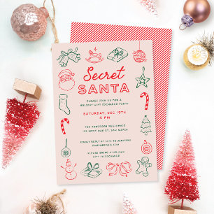 Cute Roligt jul Doodles Secret Santa Helgdag Inbjudningar