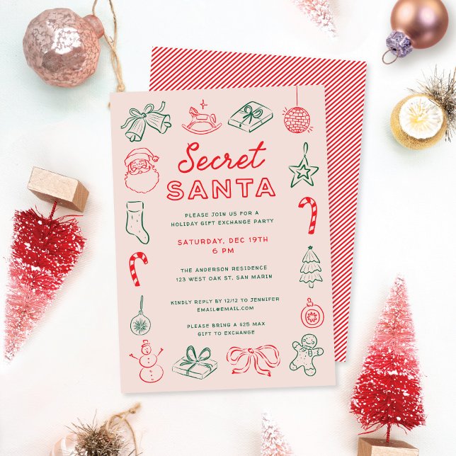 Cute Roligt jul Doodles Secret Santa Helgdag Inbjudningar (Skapare uppladdad)