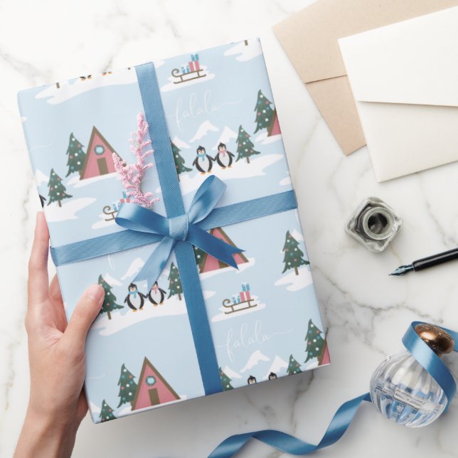 Cute Roligt jul Falala Penguins Wrapping Papper Presentpapper (Gåvor)