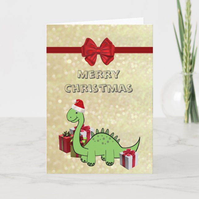 Cute roligt jultomten dinosaur helgkort (Framsida)