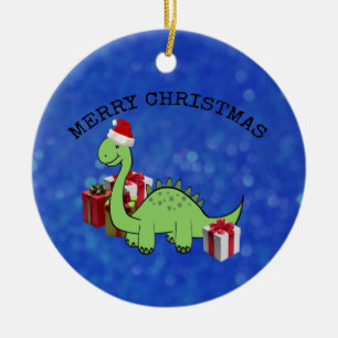 Cute roligt jultomten dinosaur julgransprydnad keramik