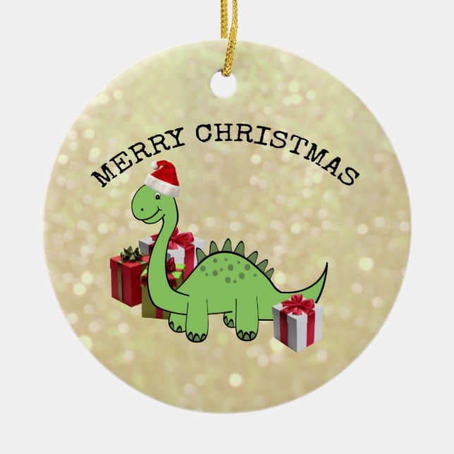 Cute roligt jultomten dinosaur julgransprydnad keramik (Framsidan)