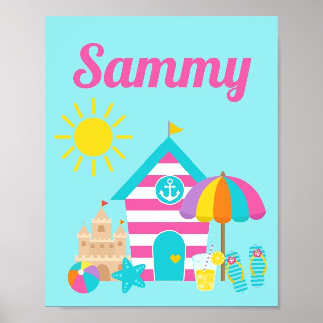Cute Roligt Kids Beach, sommar Poster (Framsidan)