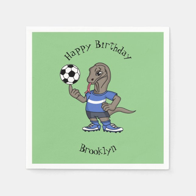 Cute roligt Komodo draon spelar fotboll tecknad Pappersservett (Framsidan)