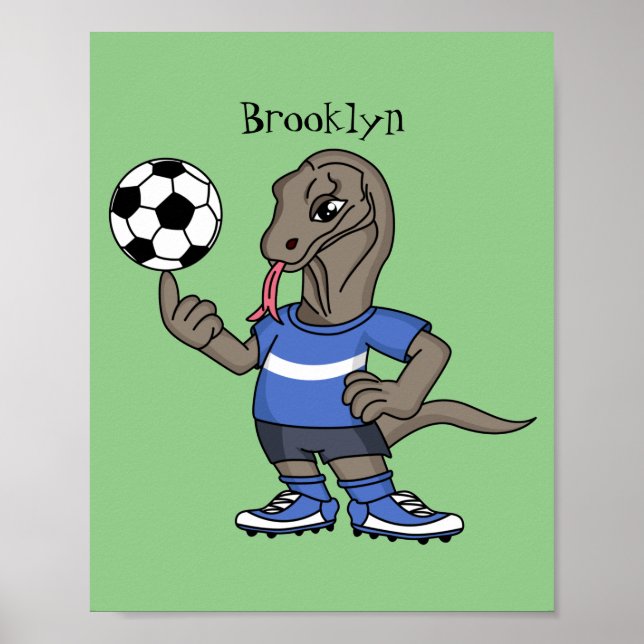 Cute roligt Komodo draon spelar fotboll tecknad Poster (Framsidan)