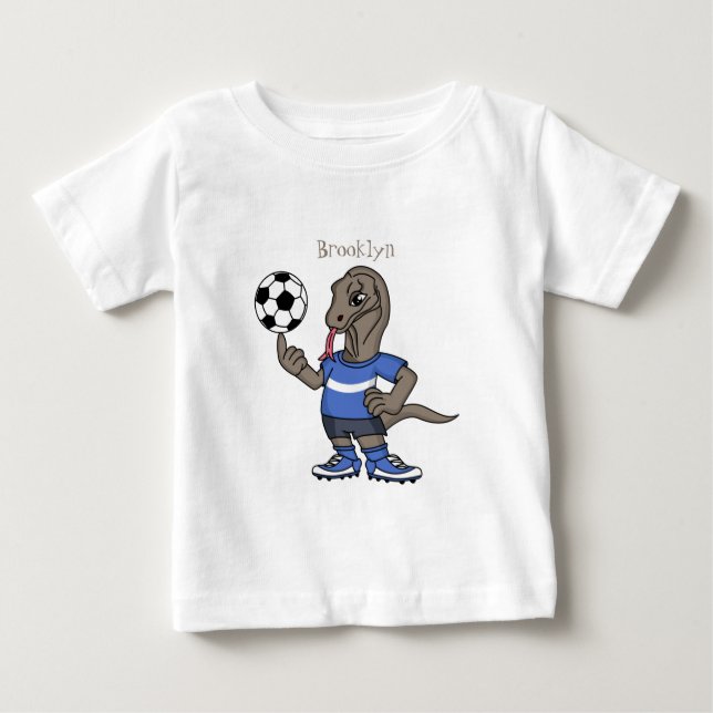 Cute roligt Komodo draon spelar fotboll tecknad T Shirt (Framsida)