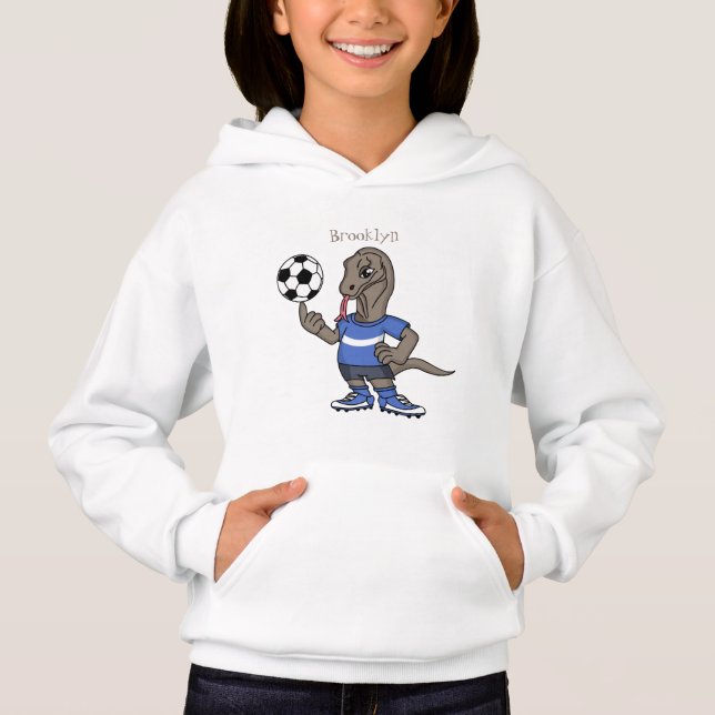 Cute roligt Komodo draon spelar fotboll tecknad T Shirt (Framsida)