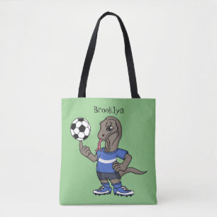 Cute roligt Komodo draon spelar fotboll tecknad Tygkasse