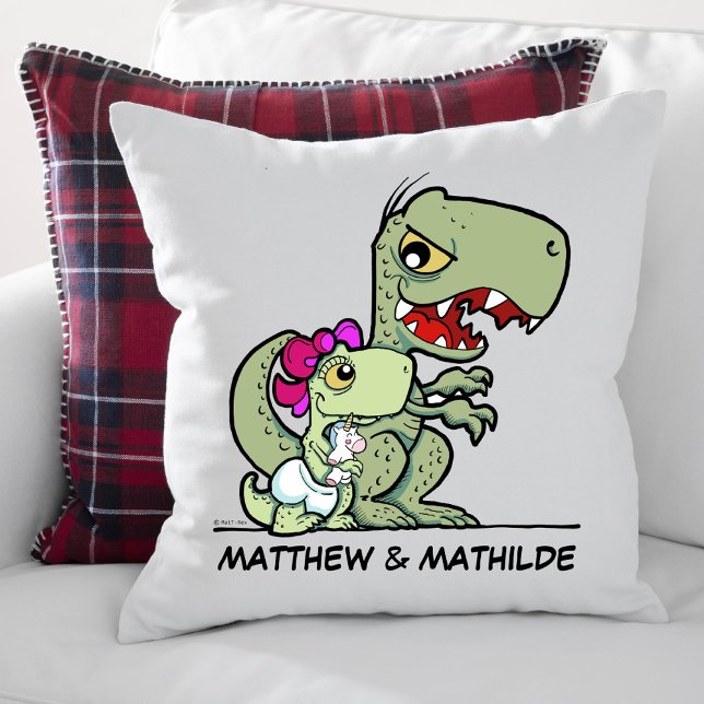 Cute Roligt Little Sister T-Rex Dinosaur Namn Kudde (Cute Fun Little Sister T-Rex Dinosaur Name Throw Pillow)