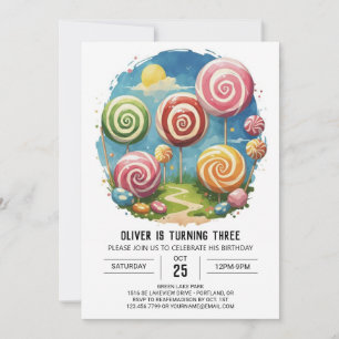 Cute Roligt Lollipop Birthday Inbjudningar