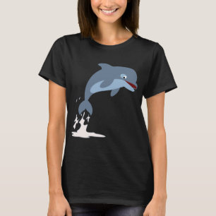Cute Roligt- Loving Tecknad Dolphin Women T- Shirt Tröja