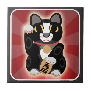 Cute Roligt Lucky Tuxedo Cat Tecknad Art Roligt Kakelplatta