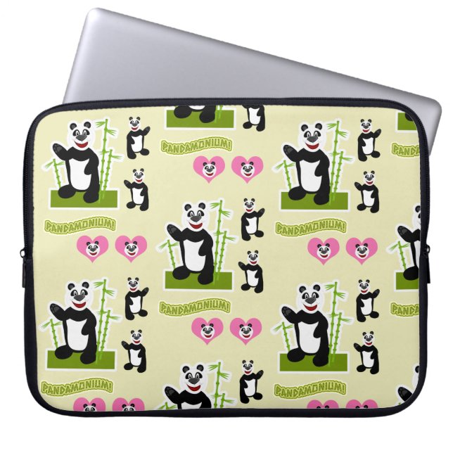 Cute Roligt Lycklig Panda Bear Tecknad Mönster Laptop Fodral (Framsidan)