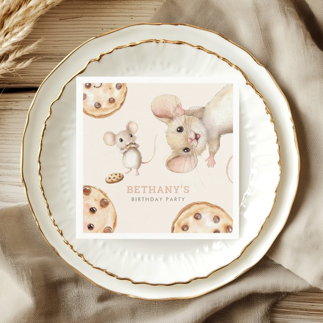 Cute Roligt Mice Cookies Valfri Födelsedagsfest Pappersservett (Skapare uppladdad)