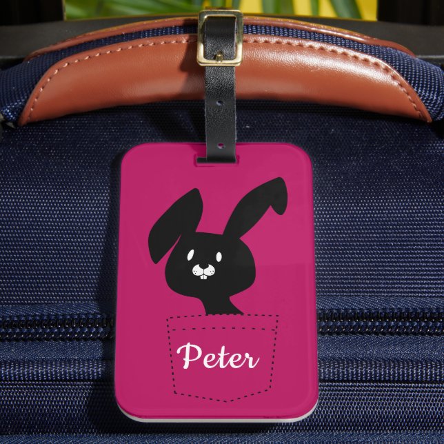 Cute Roligt - minimalt svart Tecknad på Magentan Bagagebricka (Framsida Insitu 2)