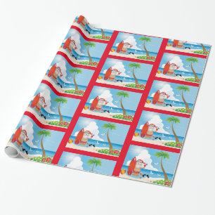 Cute Roligt Modern Beach Santa Design Mönster Presentpapper