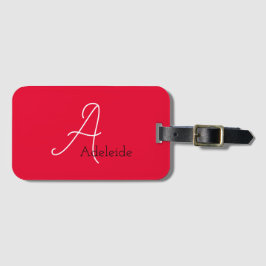 Cute Roligt Modern Girly Red Monogramme Bagagebricka