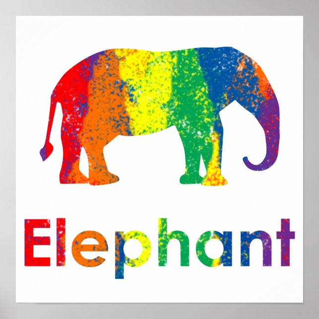 Cute, Roligt och färglös Abstrakt Rainbow Elephant Poster (Framsidan)