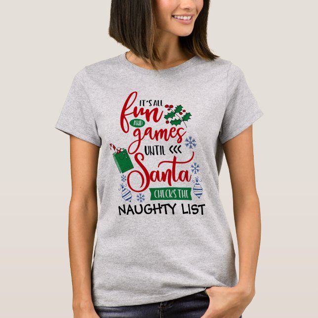 Cute Roligt och Games Naughty List jul T Shirt (Framsida)