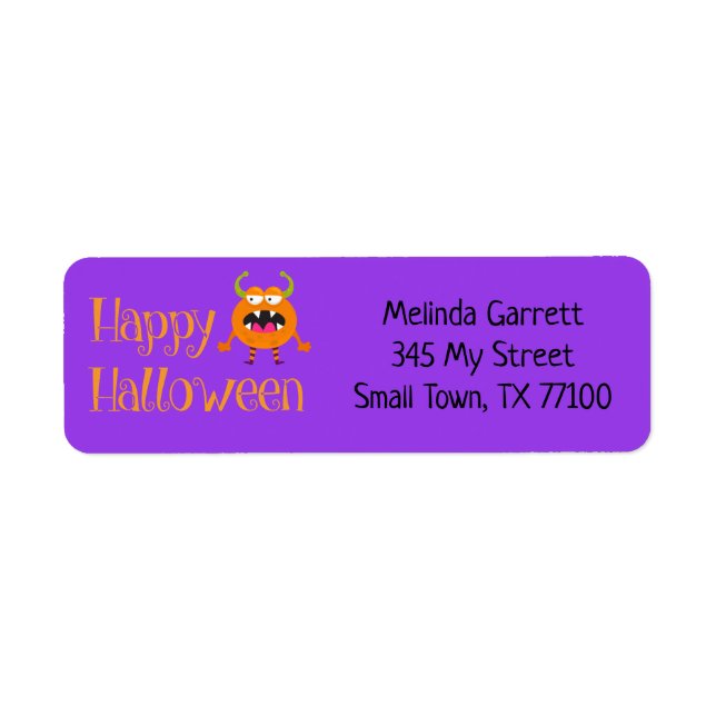 Cute Roligt Orange Little Monster Anpassningsbar A Returadress Etikett (Framsidan)