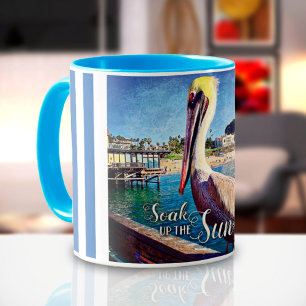 Cute Roligt Pelican Bird Photo Soak Up Sol Script Mugg