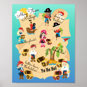 Cute Roligt Personlig Pirat Treasure Karta Poster