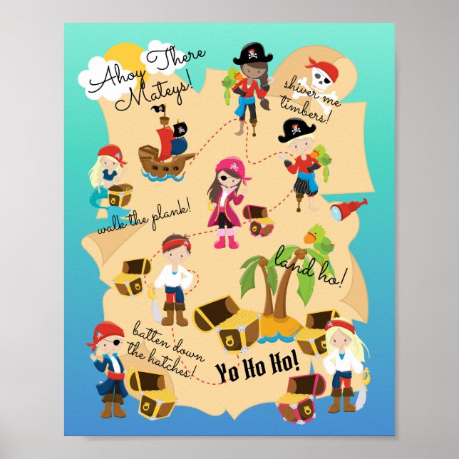 Cute Roligt Personlig Pirat Treasure Karta Poster (Framsidan)