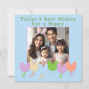 Cute, Roligt Photo Vår Tulips, Glad påsk Önskemål Julkort