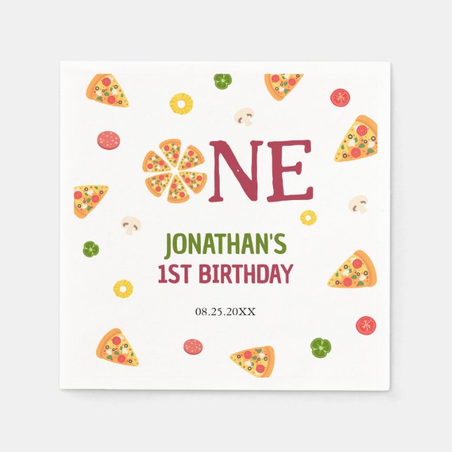Cute Roligt Pizza Party Kids 1:a födelsedag Pappersservett (Framsidan)