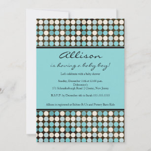 Cute ROLIGT Polka dots Blue & Brown Boy Shower Inbjudningar