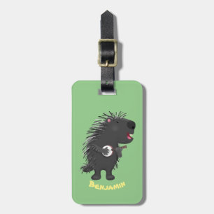 Cute roligt porcupine spelar banjo tecknad bagagebricka