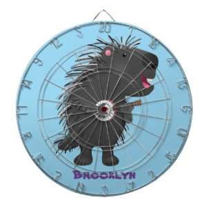 Cute roligt porcupine spelar banjo tecknad darttavla