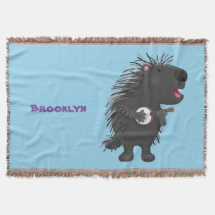 Cute roligt porcupine spelar banjo tecknad filt