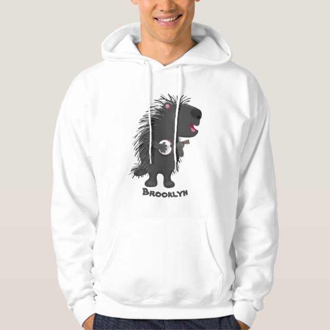 Cute roligt porcupine spelar banjo tecknad hoodie (Framsida)