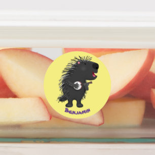 Cute roligt porcupine spelar banjo tecknad klistermärke