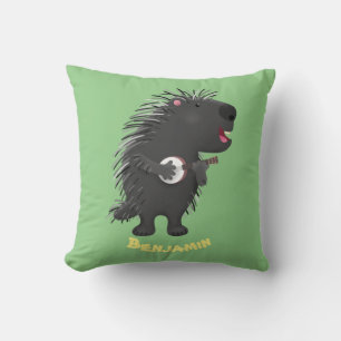 Cute roligt porcupine spelar banjo tecknad kudde