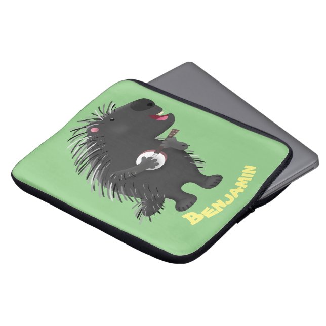 Cute roligt porcupine spelar banjo tecknad laptop fodral (Framsida topp)