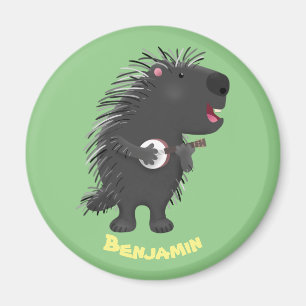 Cute roligt porcupine spelar banjo tecknad magnet
