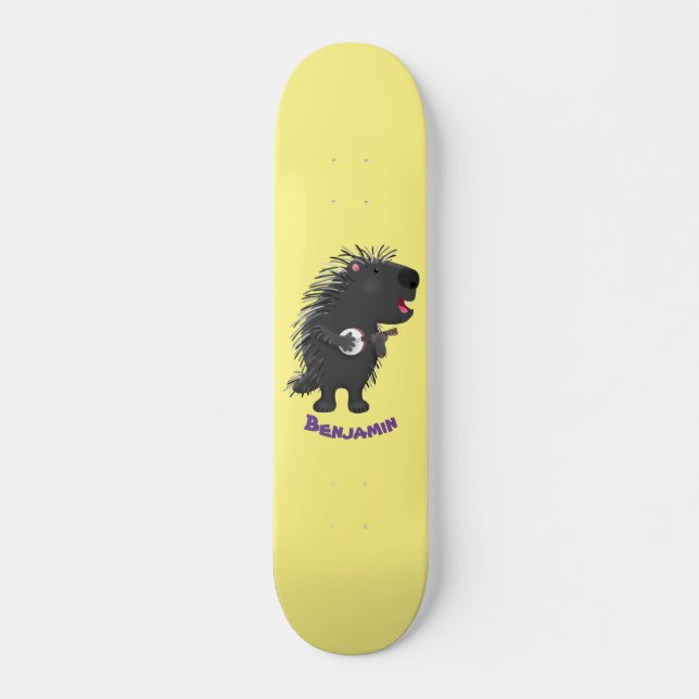 Cute roligt porcupine spelar banjo tecknad mini skateboard bräda 18,5 cm (Framsida)