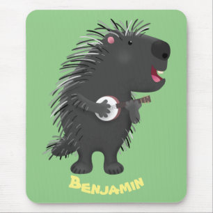 Cute roligt porcupine spelar banjo tecknad musmatta