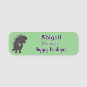 Cute roligt porcupine spelar banjo tecknad namnbricka