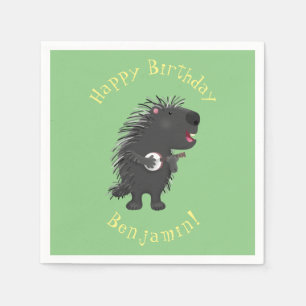 Cute roligt porcupine spelar banjo tecknad pappersservett