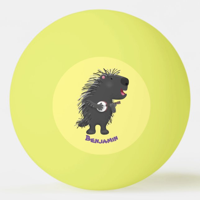 Cute roligt porcupine spelar banjo tecknad pingisboll (Framsidan)