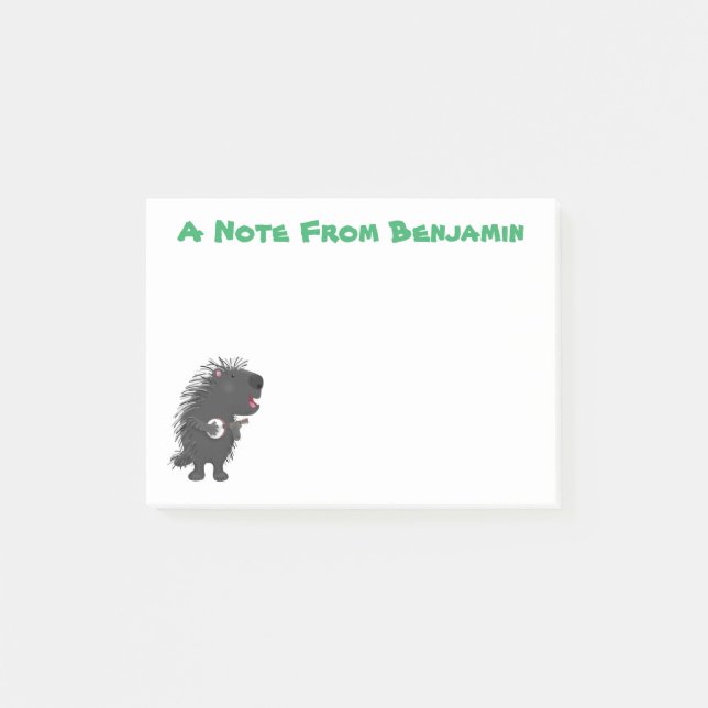 Cute roligt porcupine spelar banjo tecknad post-it block (Framsida)