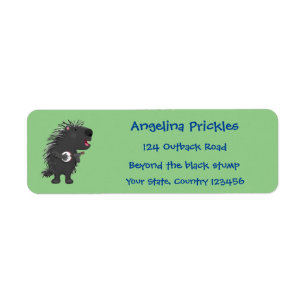 Cute roligt porcupine spelar banjo tecknad returadress etikett