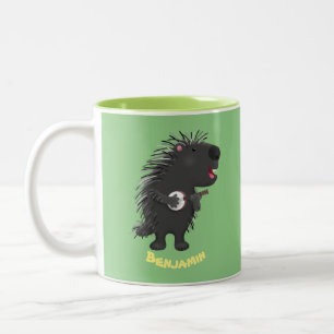 Cute roligt porcupine spelar banjo tecknad Två-Tonad mugg