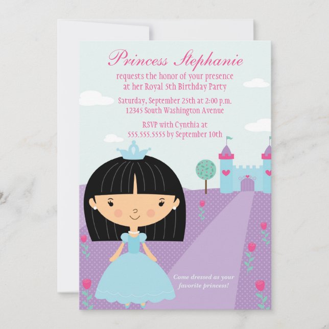 Cute roligt prinsessans födelsedagsfest inbjudan (Framsida)